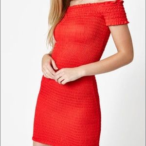 LA Hearts All Over Smocked Off the Shoulder Dress